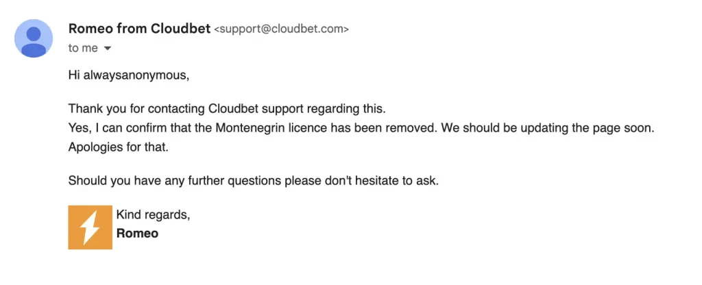 cloudbet email support