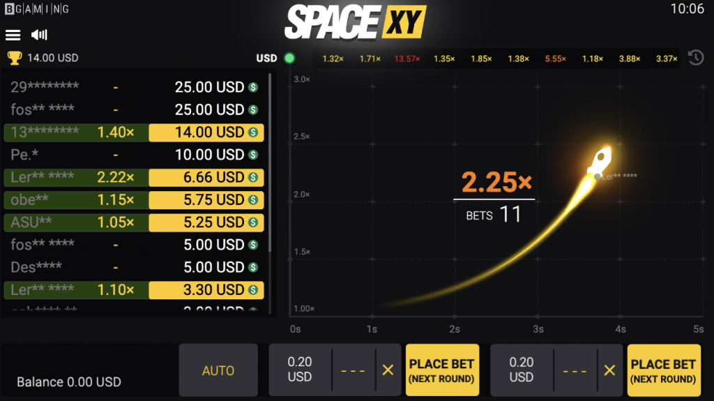 space xy rocket crash game