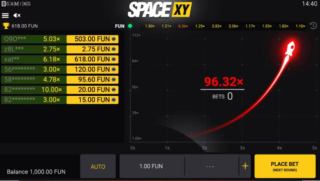 space xy crash game on desktop