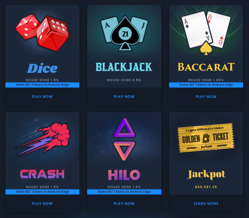game selection at earnbet