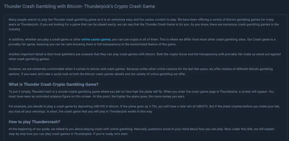 game information section thunder crash