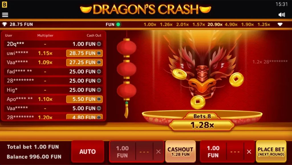 Dragon's Crash by BGaming on a desktop device