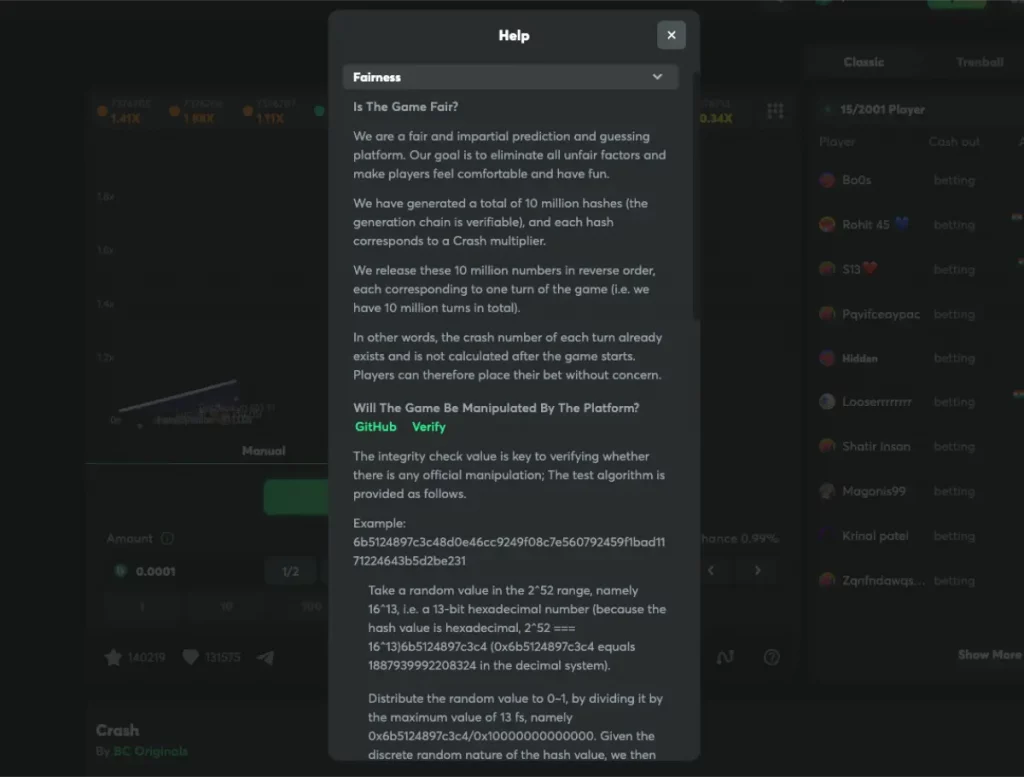 fairness explainer in bc game crash