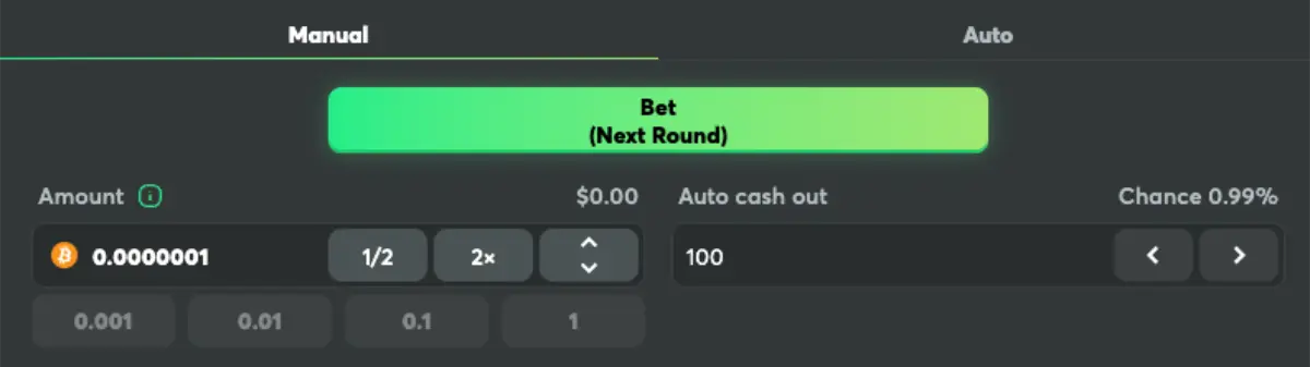 manual betting interface