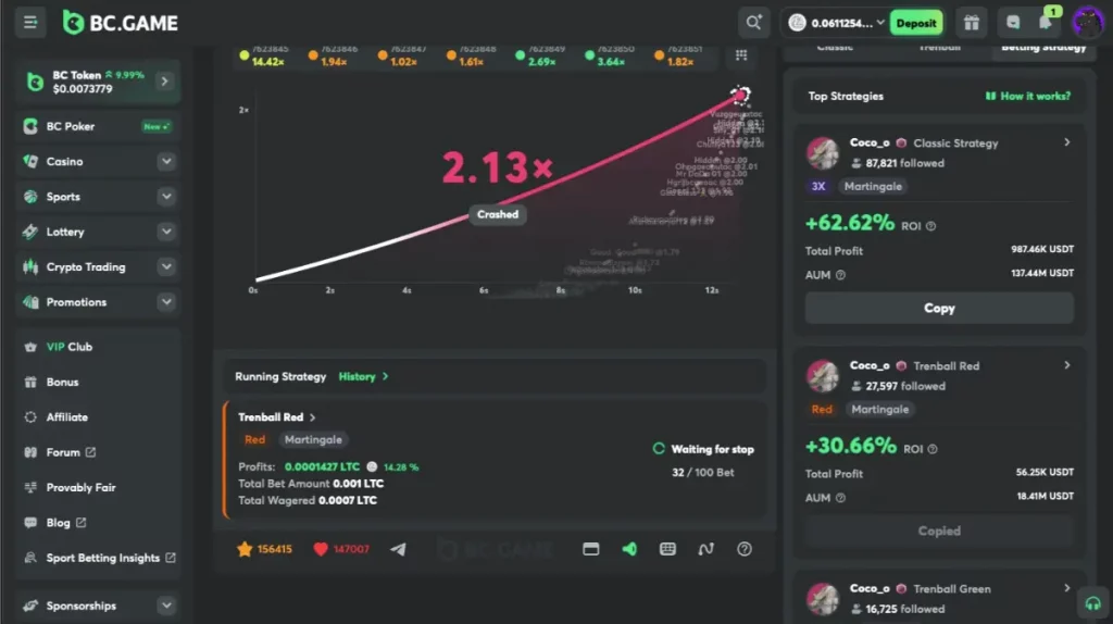 bc game crash betting strategy trenball red results