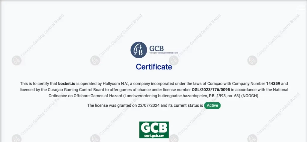 Boxbet Curacao license