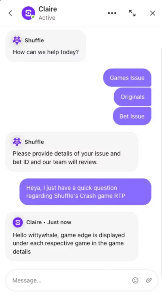 Shuffle Live Chat Support