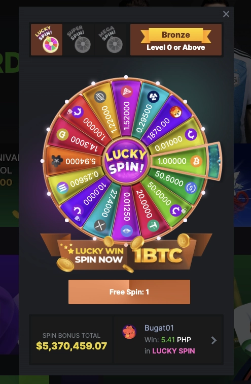 first daily free spin at bc game casino